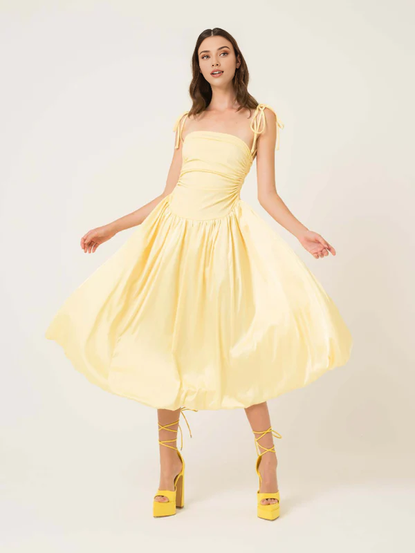 Corset A-line Simple Spaghetti Straps Tea-Length Prom Party Dress