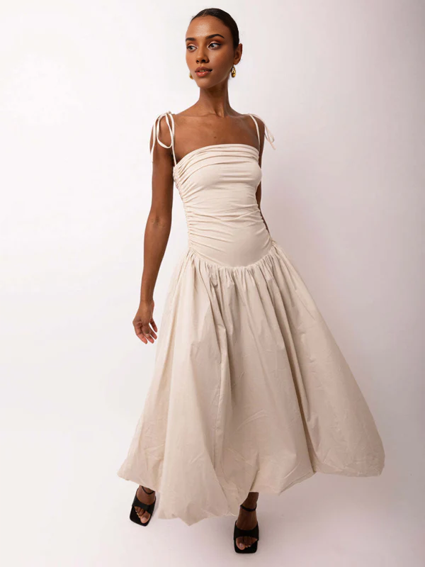 Corset A-line Simple Spaghetti Straps Tea-Length Prom Party Dress