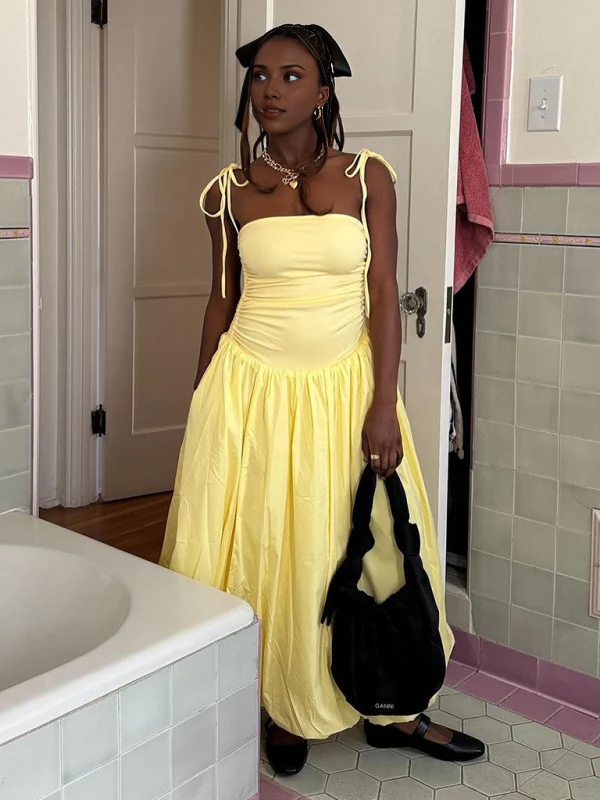 Corset A-line Simple Spaghetti Straps Tea-Length Prom Party Dress