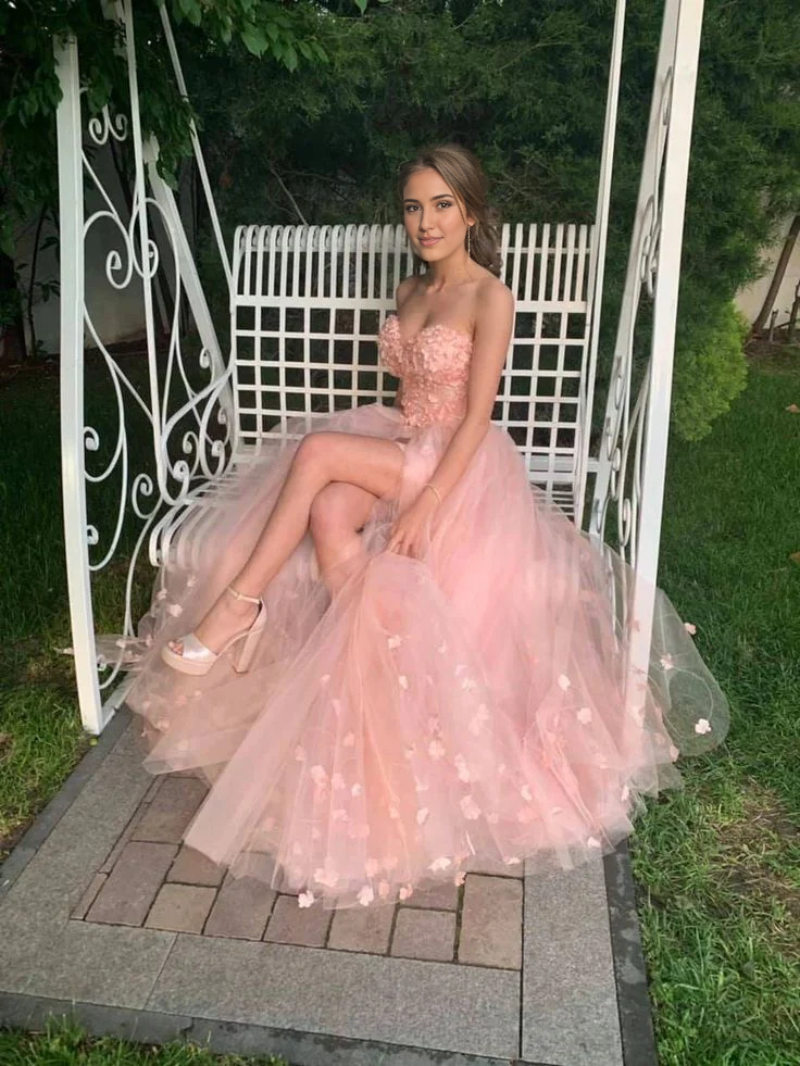 Weitese Formal Women's Dresses Pink Tulle Wedding Dress Floral Bridal Gown Corset Party Prom Dress Prom Dresses Stores