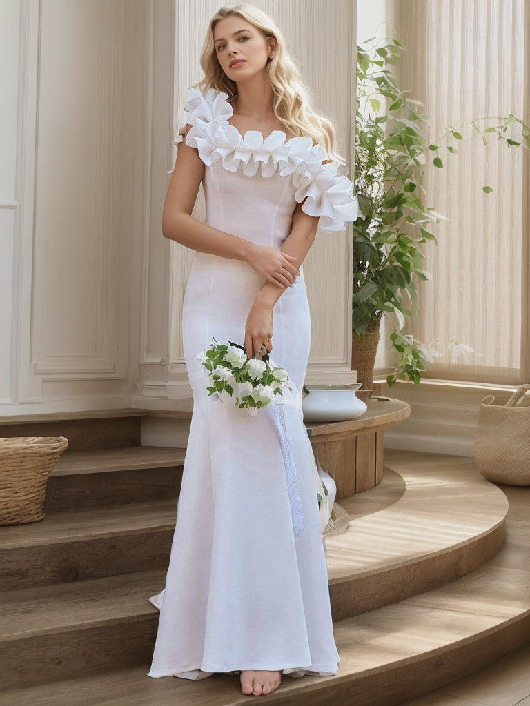 Weitese Off the Shoulder A Line Mermaid Maxi Evening Gown