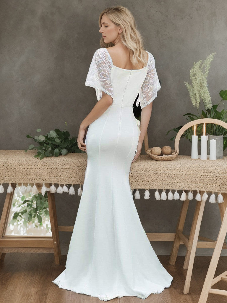 Weitese Sexy V Neck Maxi Bodycon Evening Dress with Flare Sleeves