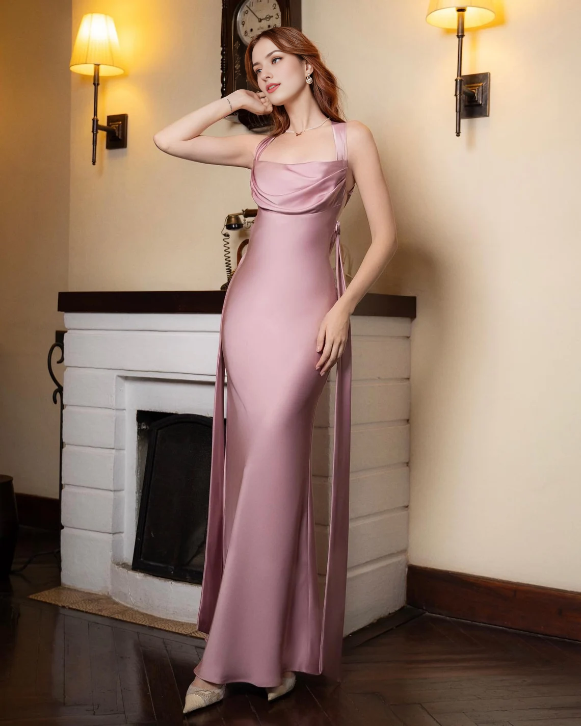 Cross Back Halter Dress Open Back Dress For Woman Prom Dress Wedding Guest Dress Draped Front Dress Prom Dress Ankle Length