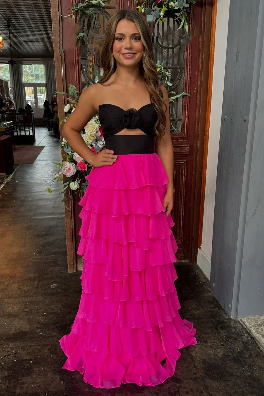 Cute A-Line/Princess Strapless Sleeveless Zipper Up Floor-Length Prom Dress with Slit