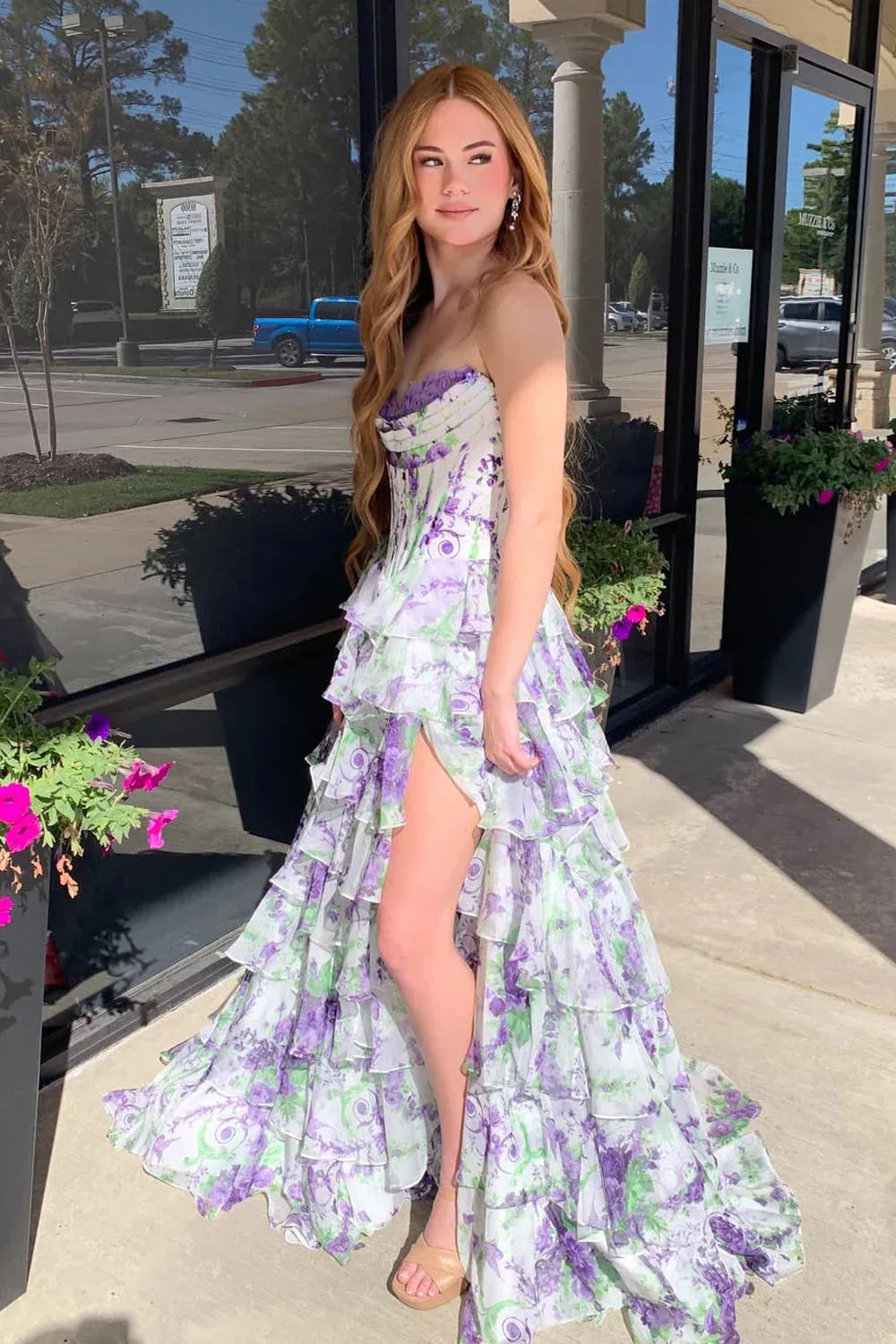 Cute A Line Sweetheart Sleeveless Chiffon Split Sweep Train Prom Dress
