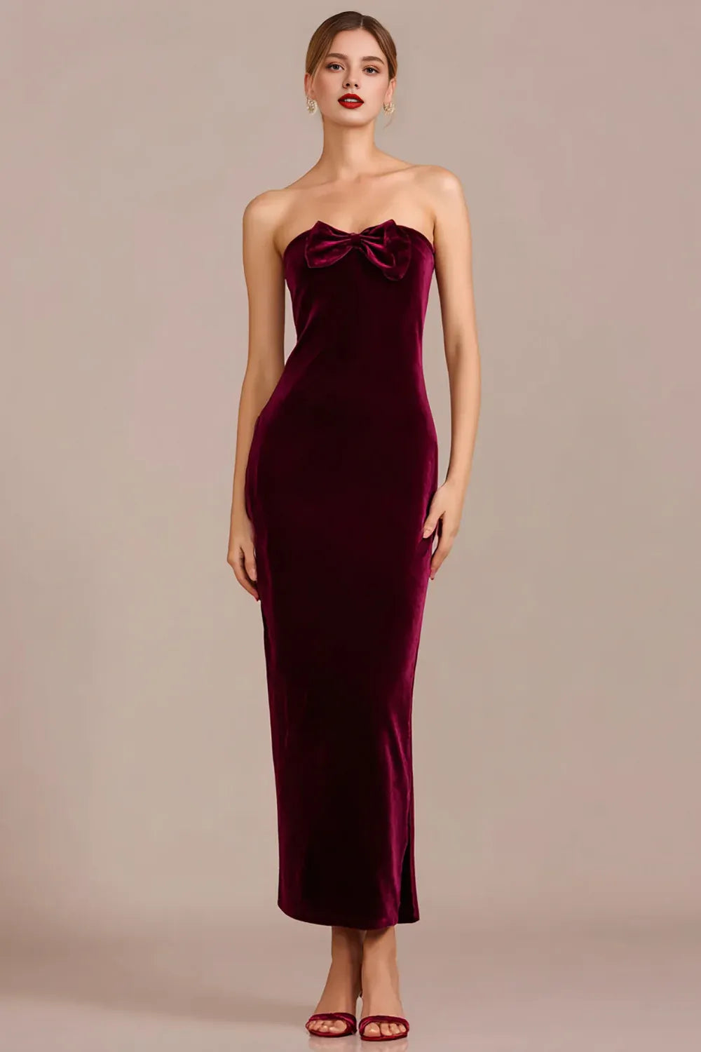Cute Mermaid/Trumpet Strapless Neck Sleeveless Velvet Ankle-Length Prom Dress
