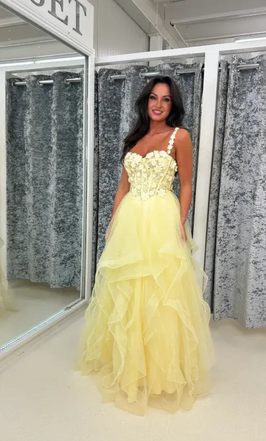 Cute Spaghetti Straps Sleeveless A-Line Appliques Tulle Floor-Length Prom Dress