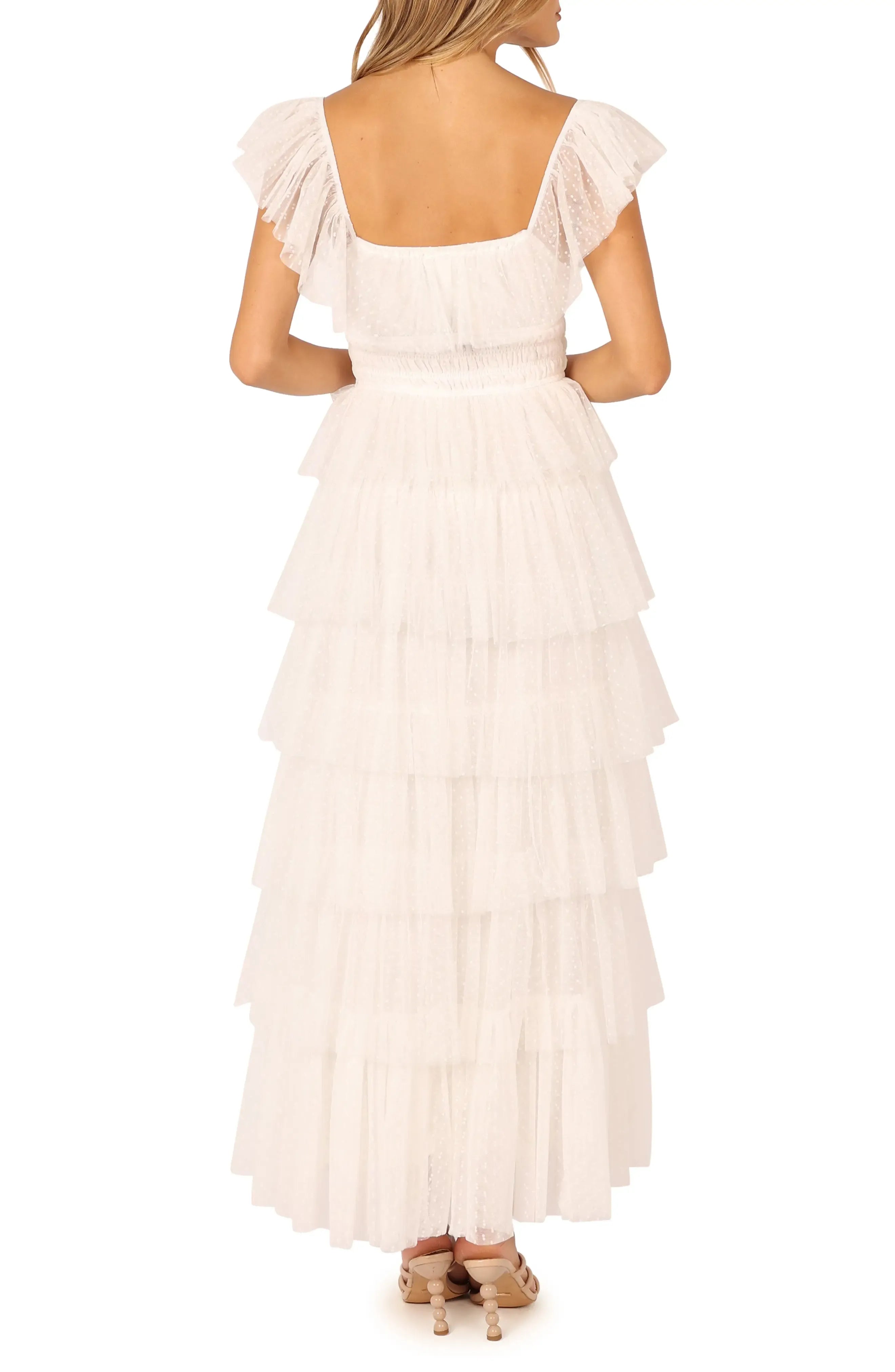 Cute A-Line Square Neck Cap Sleeve Backless Floor-Length Prom Dress