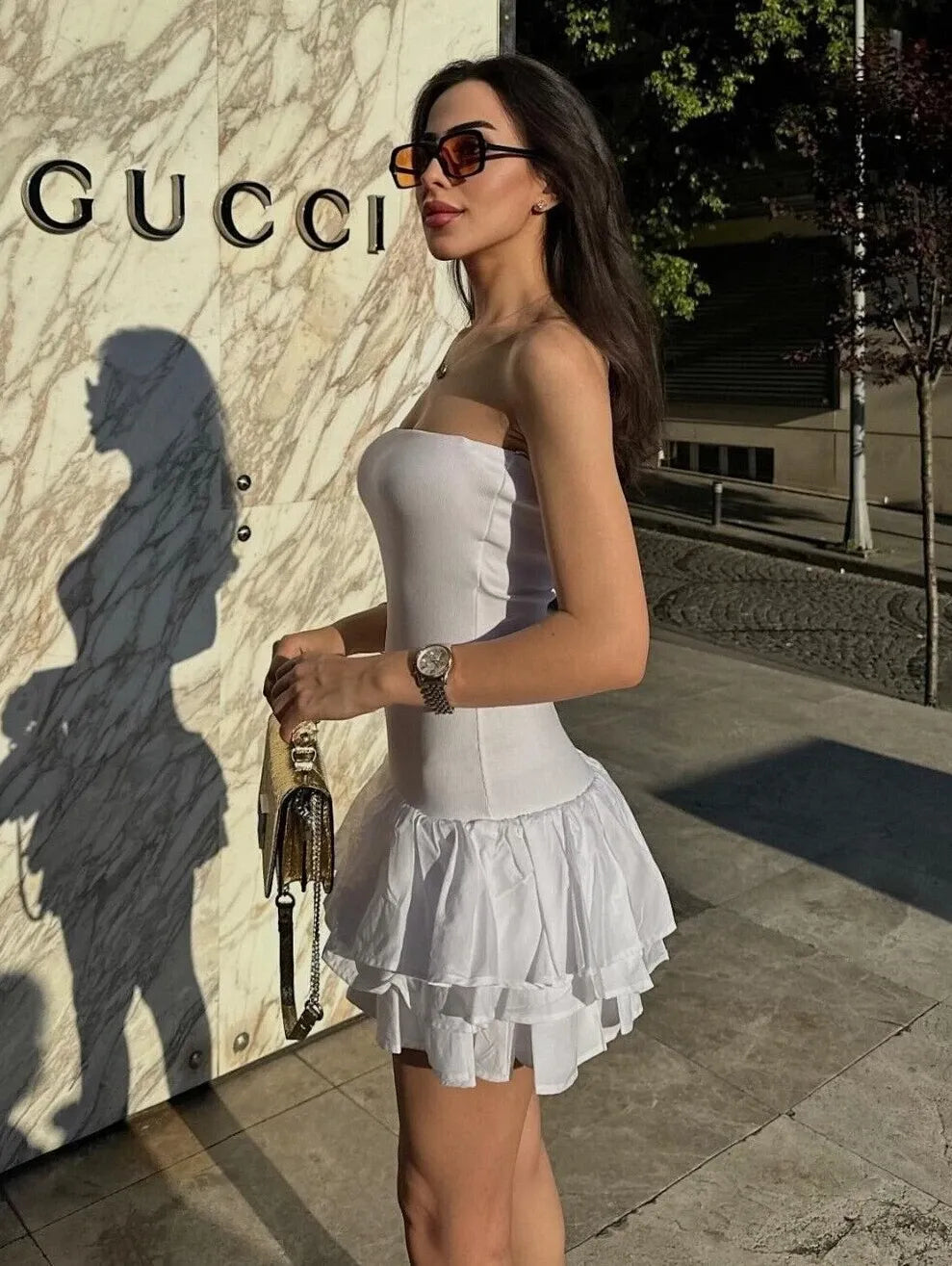 Cute A Line Strapless Sleeveless Tiered Ruffle Short-Mini Homecoming Dress