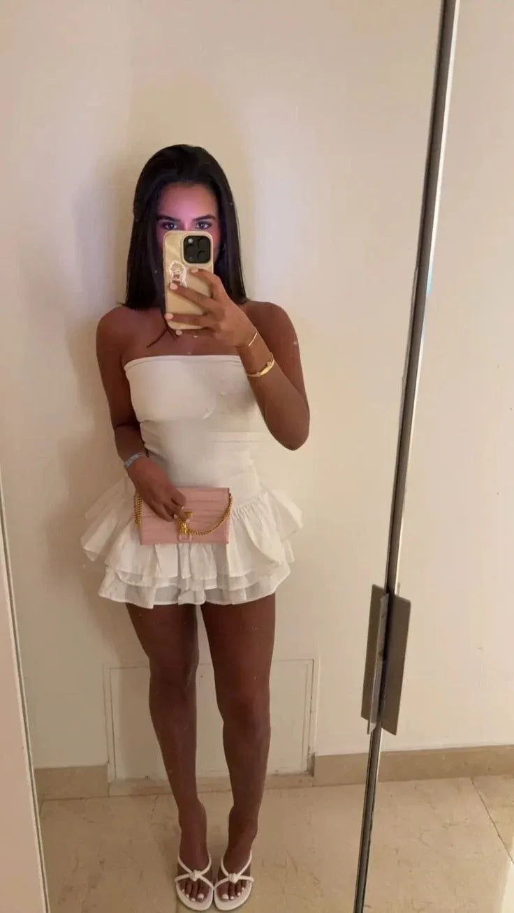 Cute A Line Strapless Sleeveless Tiered Ruffle Short-Mini Homecoming Dress