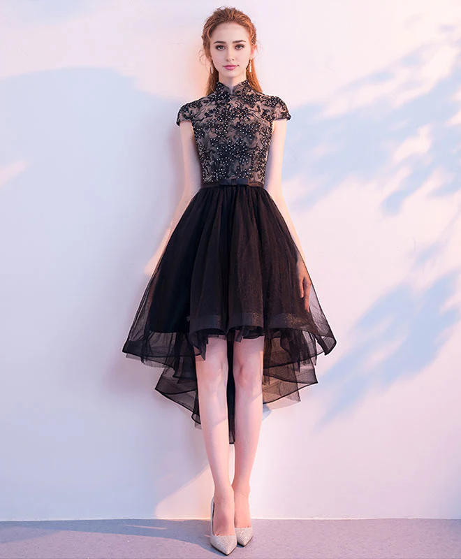 Cute Tulle Lace Half Hight Collar Short Prom Homecoming Dress
