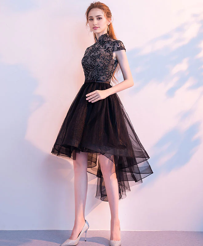 Cute Tulle Lace Half Hight Collar Short Prom Homecoming Dress