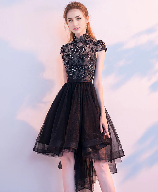 Cute Tulle Lace Half Hight Collar Short Prom Homecoming Dress