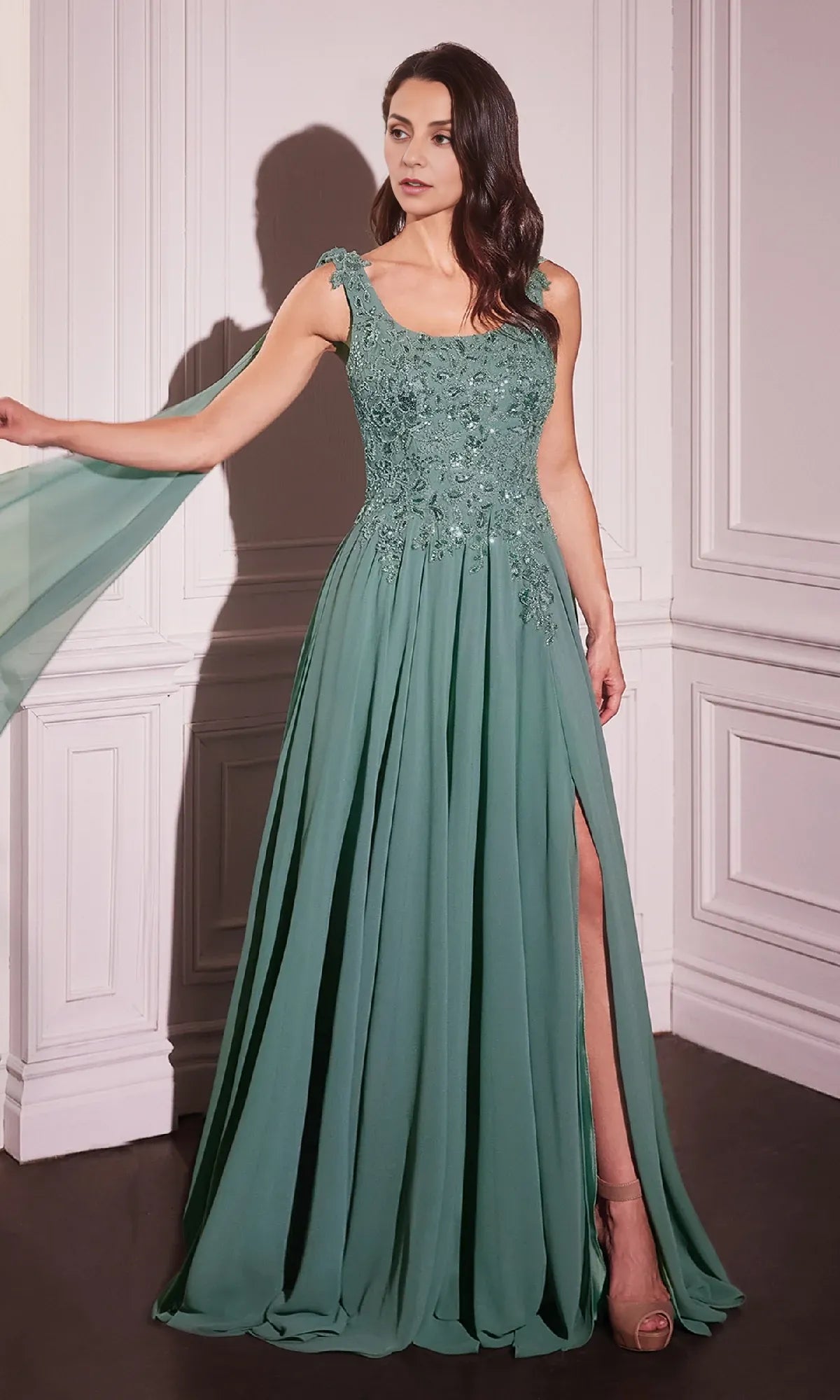 Weitese Dress Shoulder Sash Long Formal Dress Floor-Length A-Line Cowl Back Mother of the Bride Dress