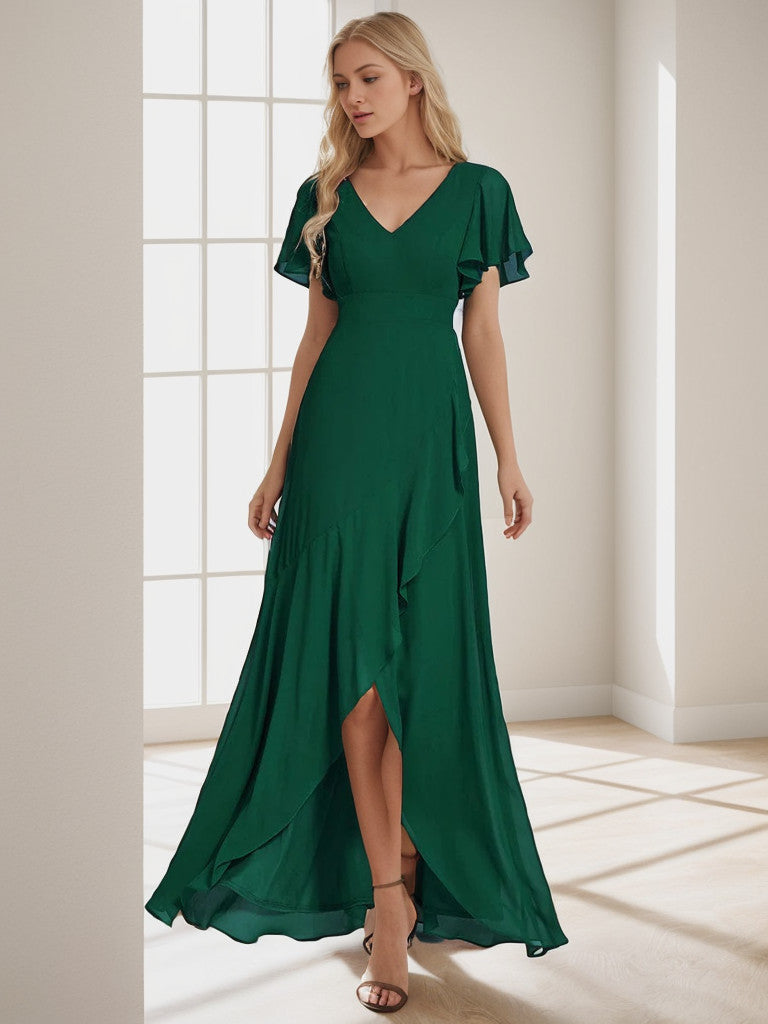 Charmante robe de demoiselle d'honneur en mousseline de soie Weitese avec ourlet en feuille de lotus