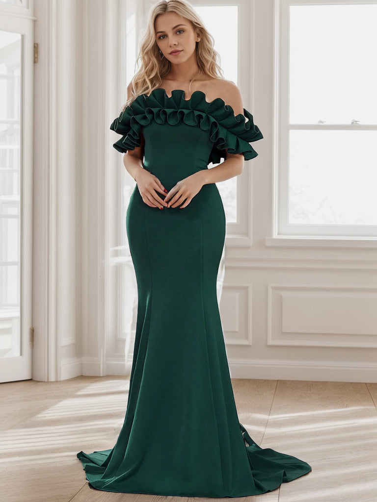 Weitese Off the Shoulder A Line Mermaid Maxi Evening Gown