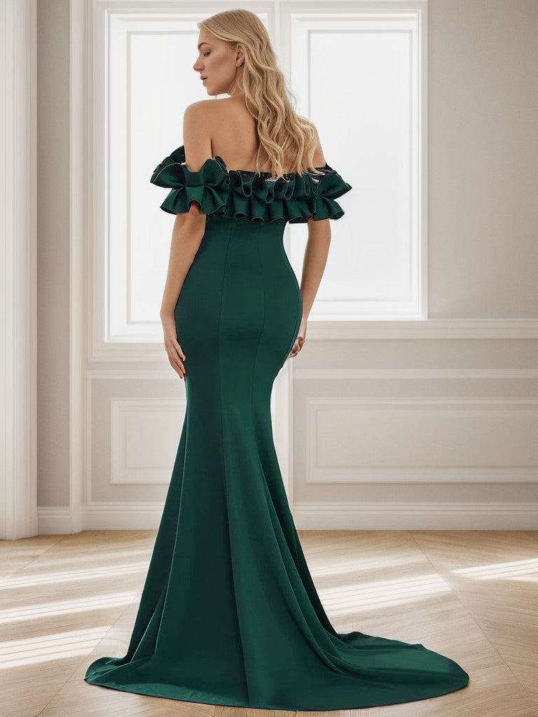 Weitese Off the Shoulder A Line Mermaid Maxi Evening Gown