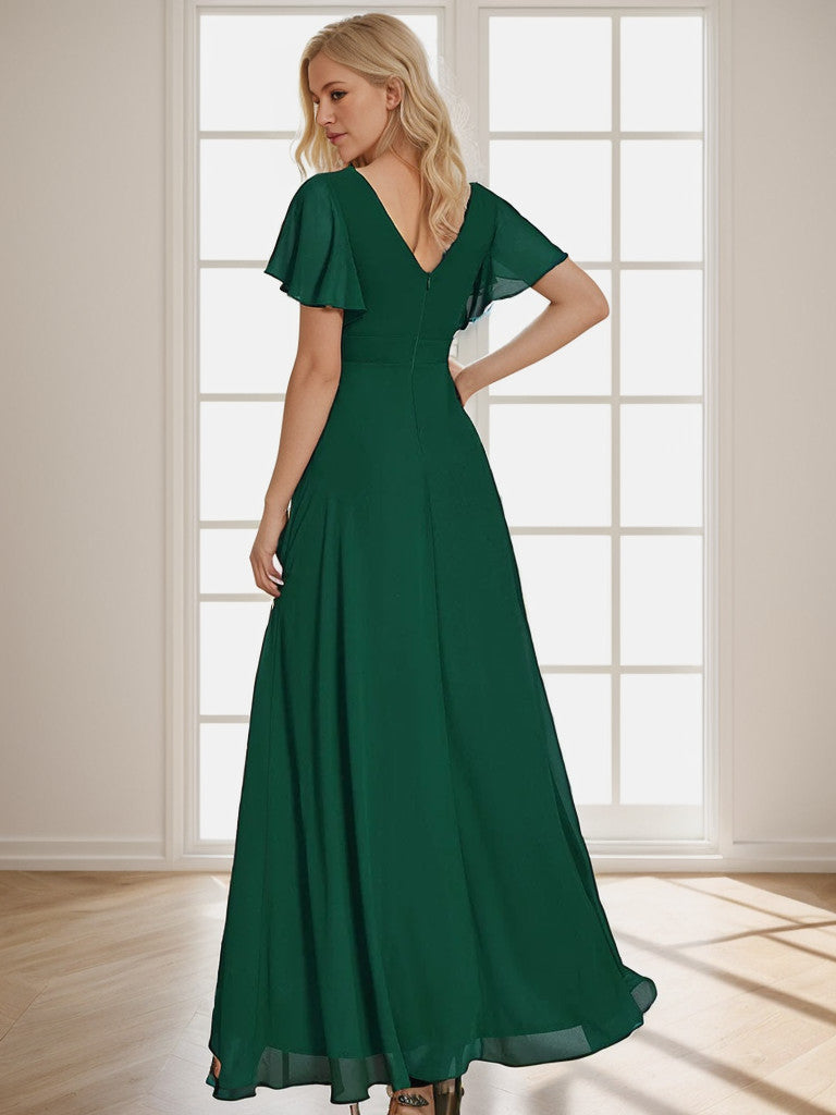 Charmante robe de demoiselle d'honneur en mousseline de soie Weitese avec ourlet en feuille de lotus