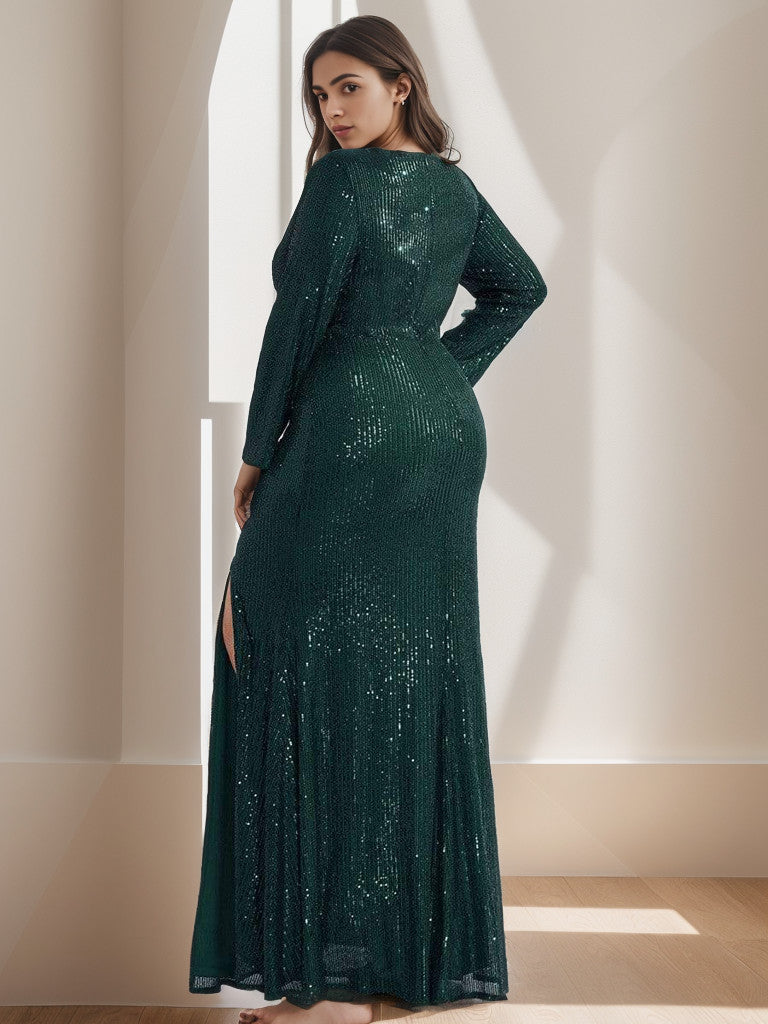 Robe de soirée grande taille Weitese, sexy, décolleté en V profond, corsage à paillettes