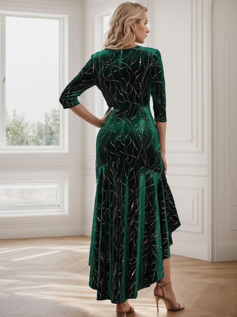 Vestido de fiesta de terciopelo con corte alto y bajo ajustado para mujer de Weitese