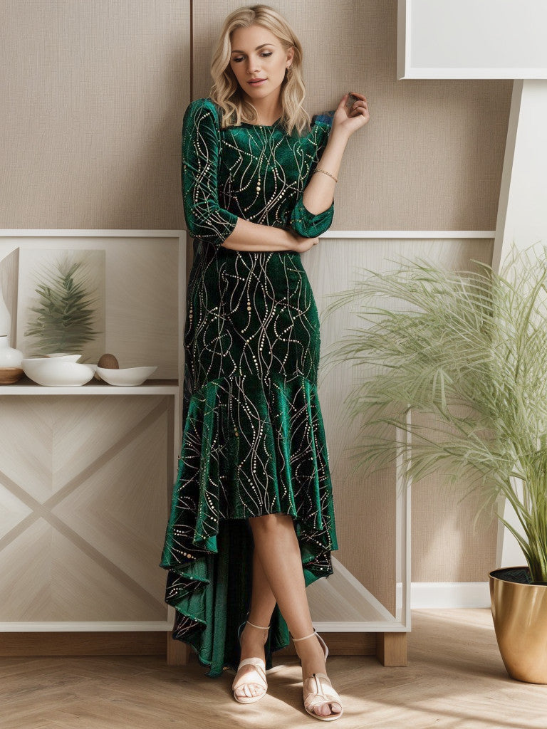 Vestido de fiesta de terciopelo con corte alto y bajo ajustado para mujer de Weitese