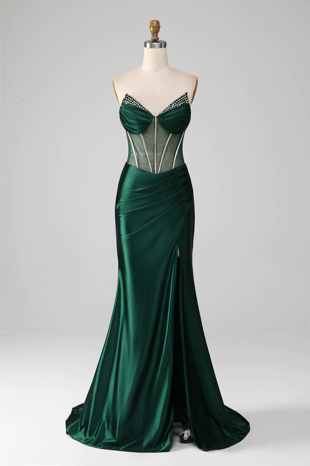 Weitese Mermaid Strapless Long Corset Prom Dress with Beading