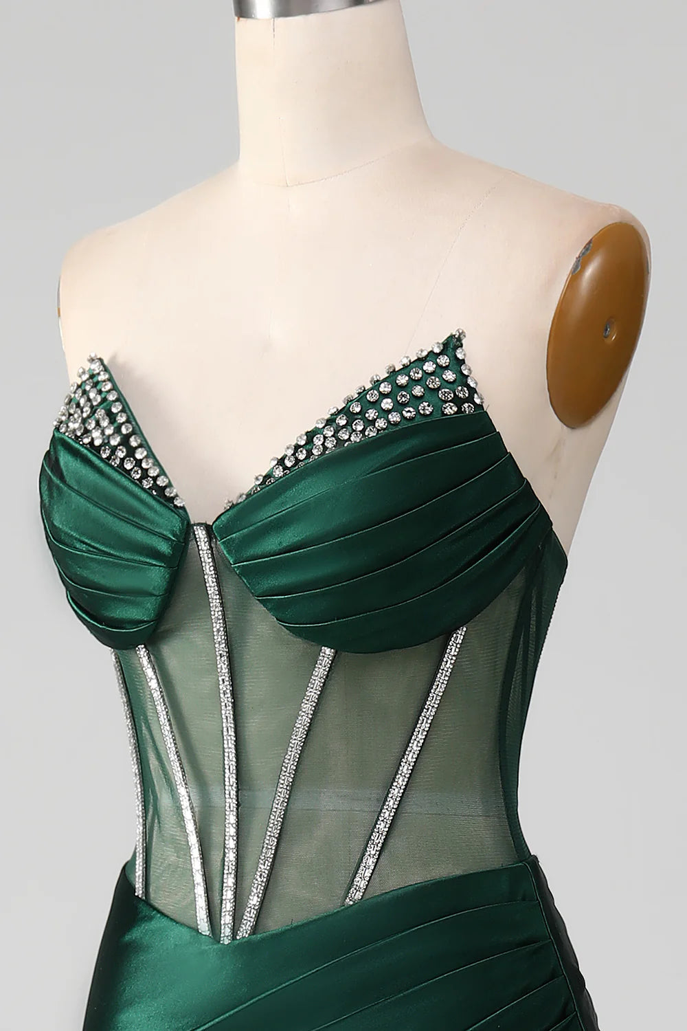 Weitese Mermaid Strapless Long Corset Prom Dress with Beading
