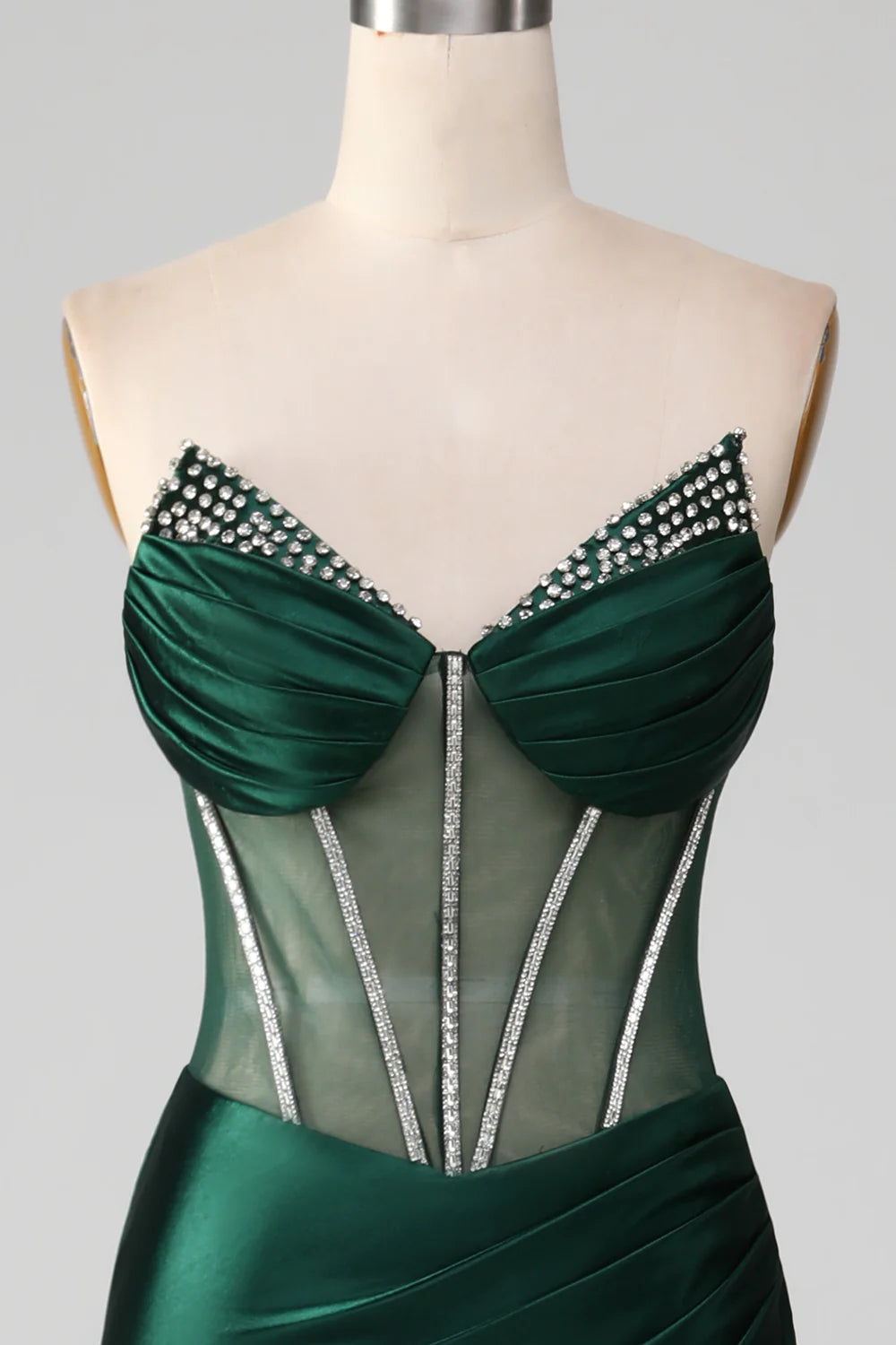 Weitese Mermaid Strapless Long Corset Prom Dress with Beading