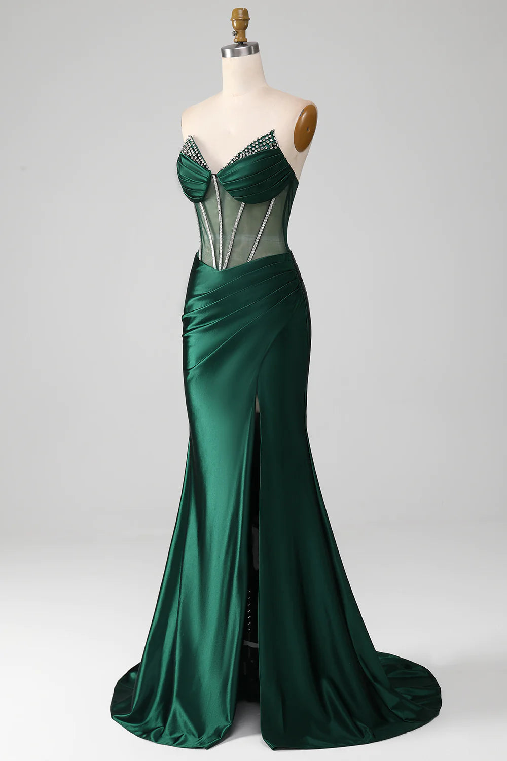 Weitese Mermaid Strapless Long Corset Prom Dress with Beading