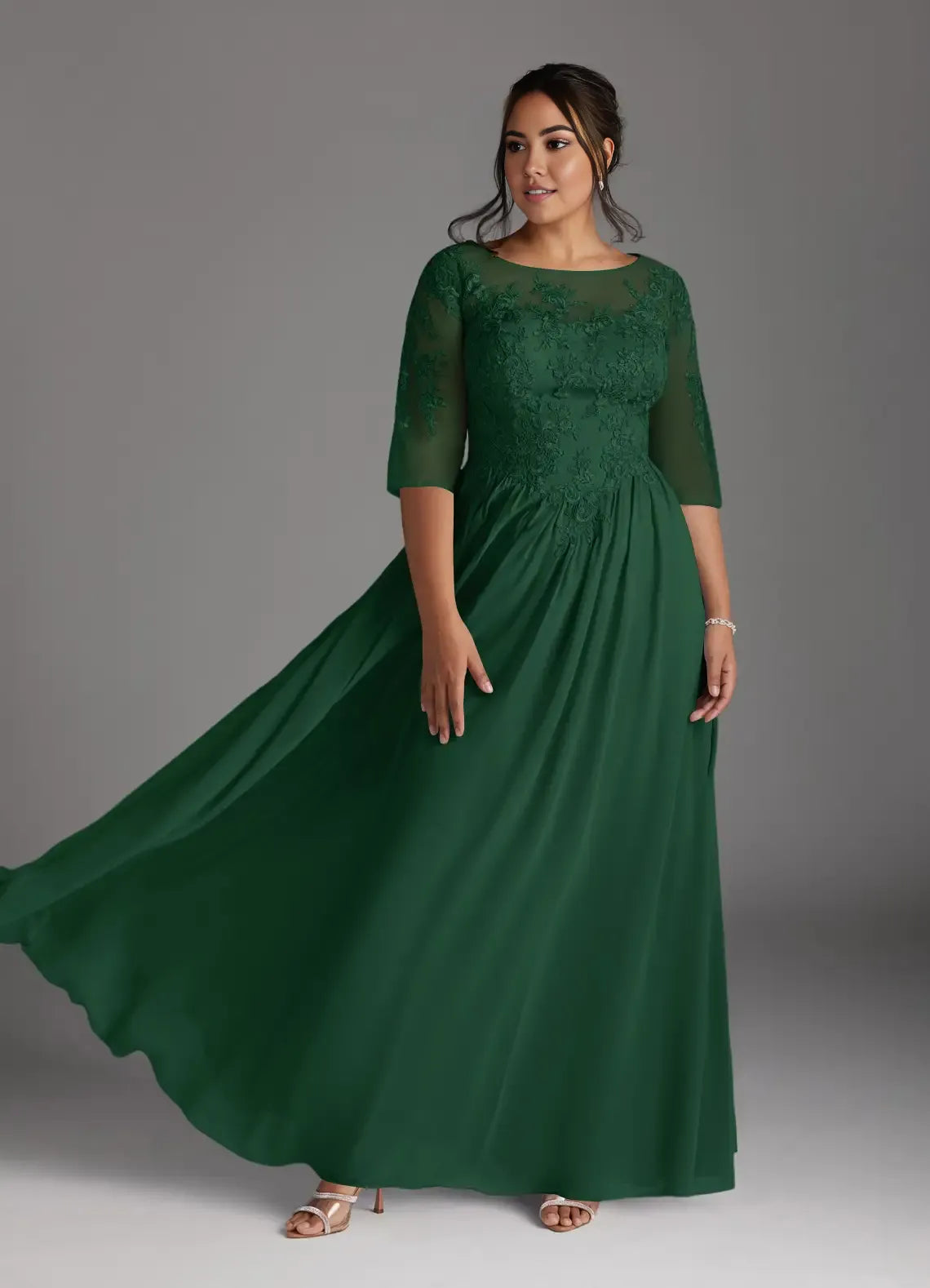 Robe Weitese prune décolleté en dentelle mousseline de soie trapèze mère de la mariée robe de soirée mode manches trois-quarts dos fermeture éclair grande taille robes mère du marié 