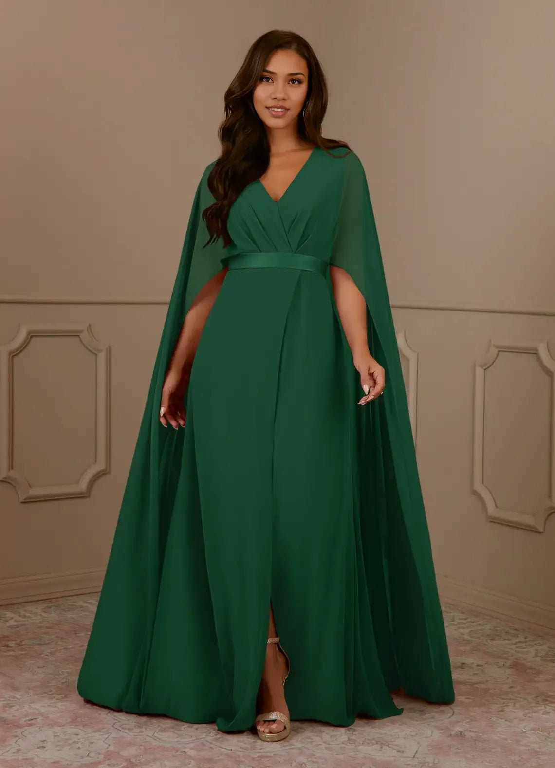 Robe Weitese bleu marine foncé, col en V, mousseline plissée, coupe trapèze, robe de soirée pour mère de la mariée, minimaliste, manches cape, fermeture éclair au dos, grande taille 