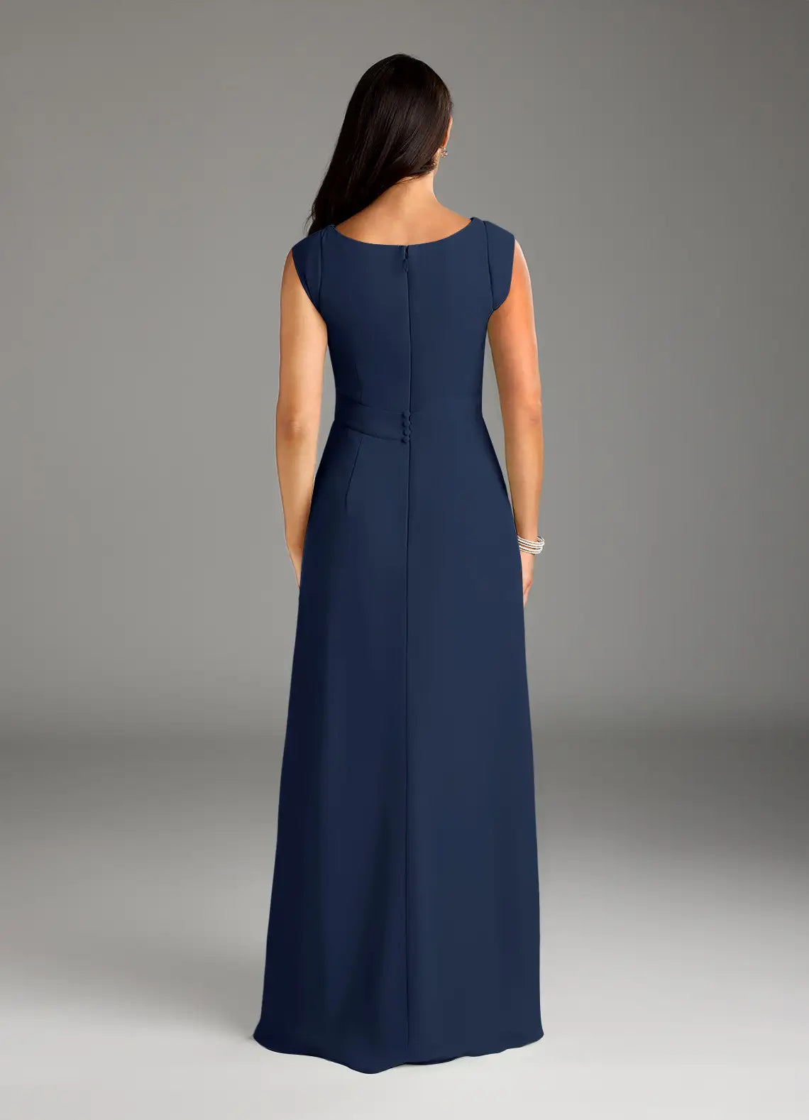 Dark Navy A-Line Lace Floor-Length Dress Sleeveless Solid Color Elegant Scoop Neck Mother of the Bride Dress