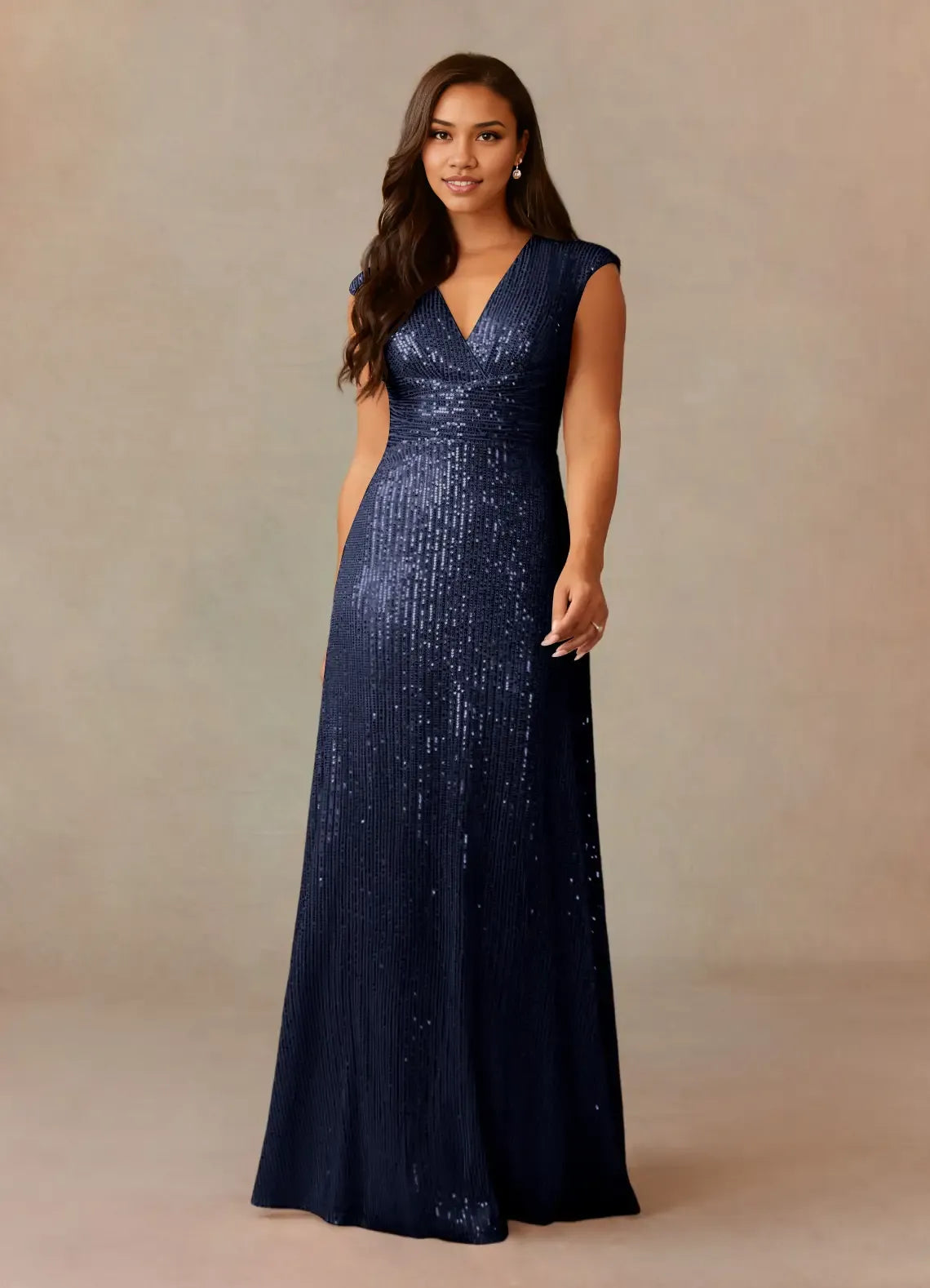 Weitese Dress Champagne A-Line V-Neck Ruched Sequins Mother Of The Bride Dresses Cap Sleeves Back Zip Ruffle Evening Dress
