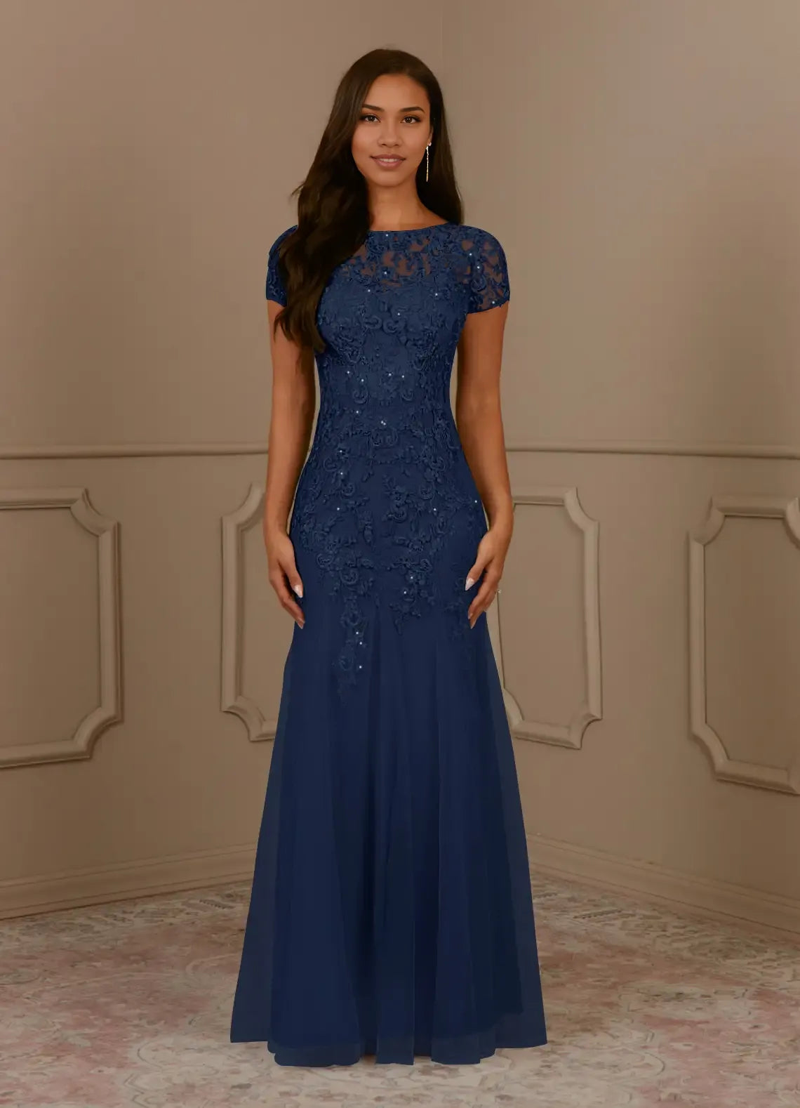 Weitese Dress Mermaid Scoop Sequins Vintage Lace Tulle Mother of the Groom Dresses Elegant Cap Sleeves Beaded Evening Dress