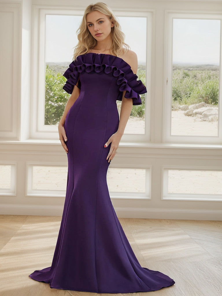 Weitese Off the Shoulder A Line Mermaid Maxi Evening Gown