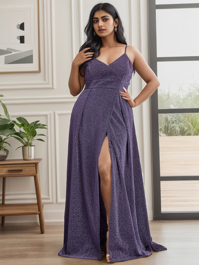 Robe de soirée brillante grande taille à bretelles spaghetti Weitese pour mariage