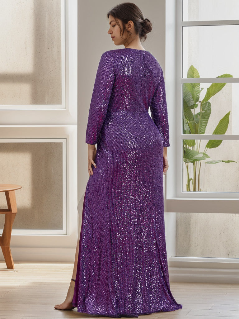 Robe de soirée grande taille Weitese, sexy, décolleté en V profond, corsage à paillettes