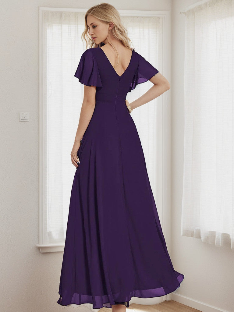 Charmante robe de demoiselle d'honneur en mousseline de soie Weitese avec ourlet en feuille de lotus