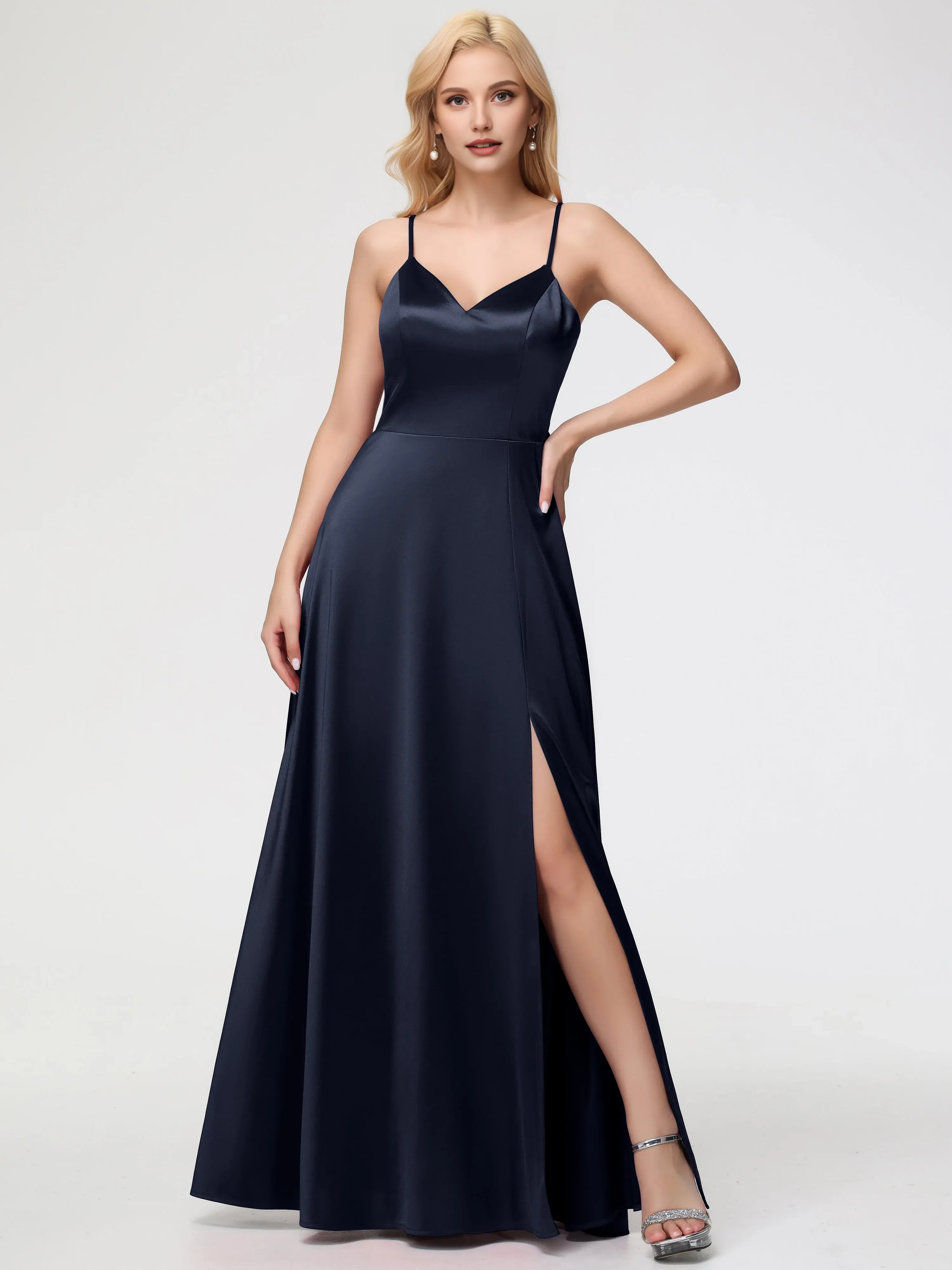 Simple A-Line V-Neck Sleeveless Back Zip Floor Length Prom Dress