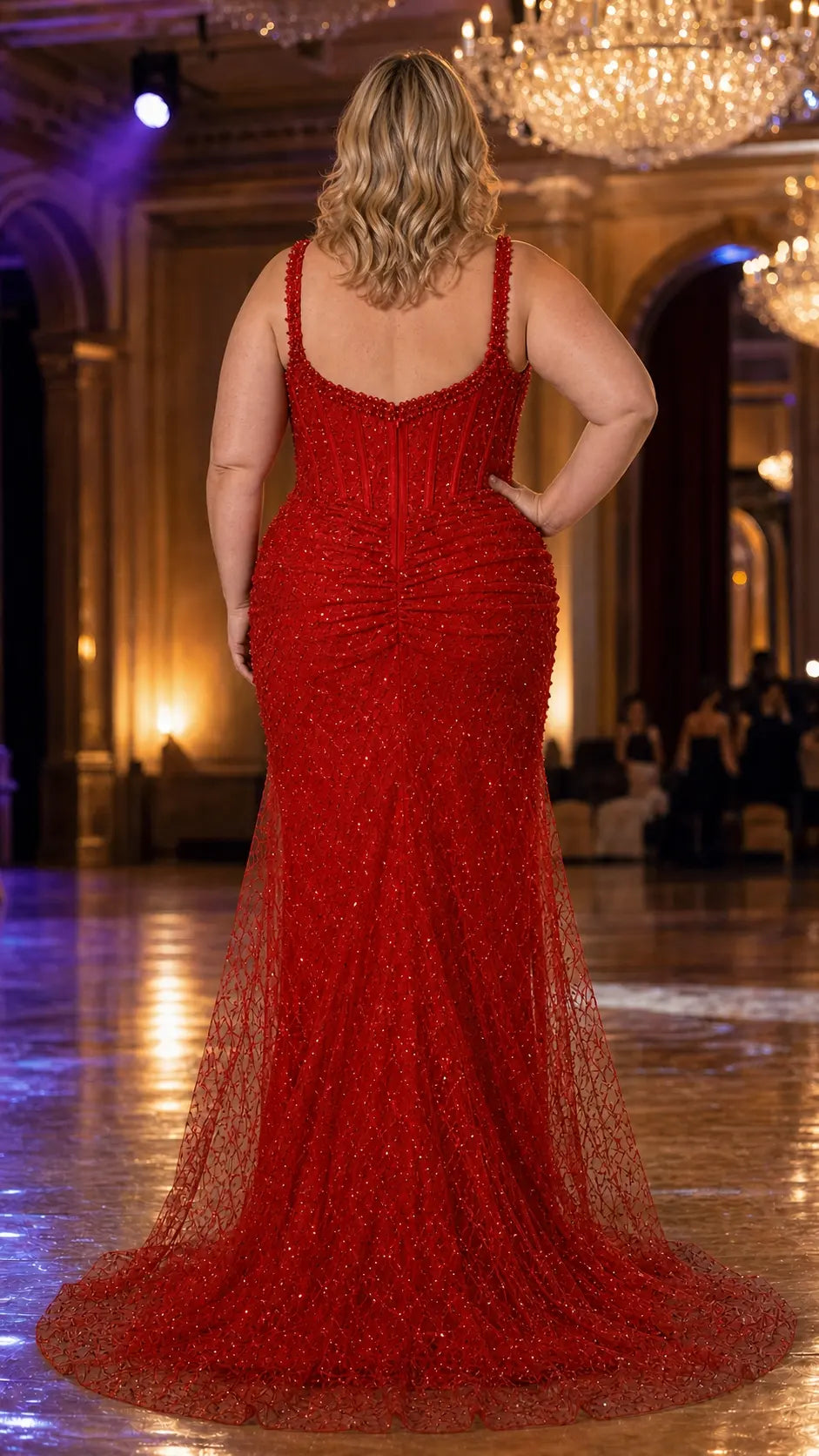 Dazzling Mermaid Sweetheart Beaded Corset Red Floor-Length Wedding Dress