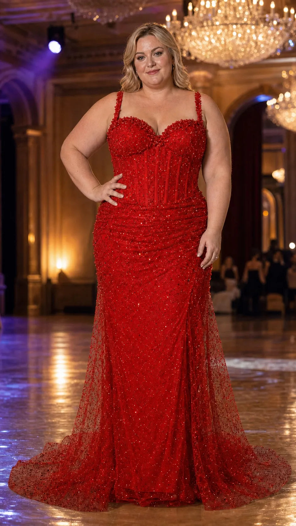 Dazzling Mermaid Sweetheart Beaded Corset Red Floor-Length Wedding Dress