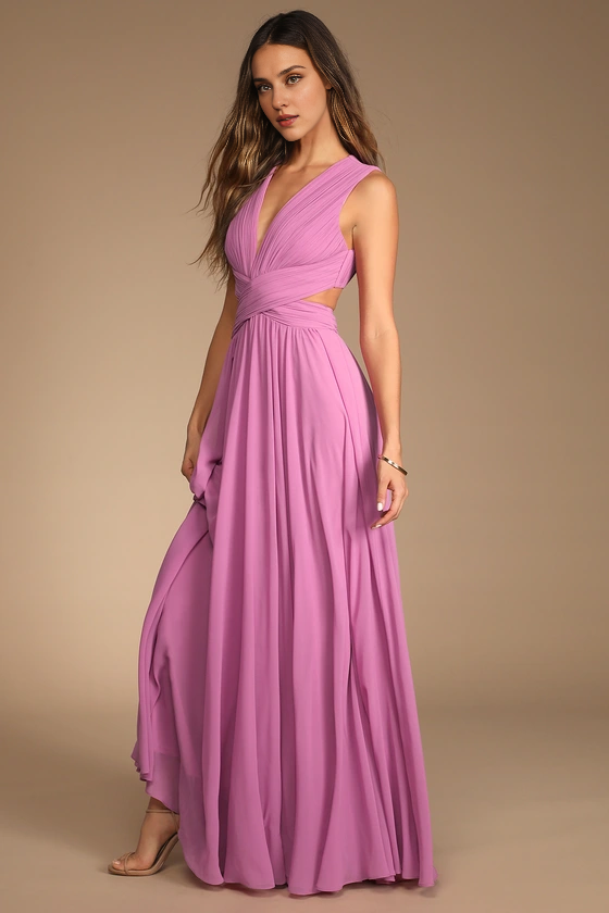 Weitese Formal Women's Dresses Vivid Deep V Neck Sleeveless Lilac Cutout Maxi Dress Prom Dress Shops