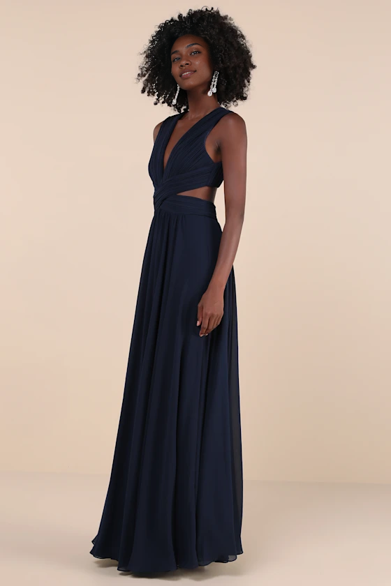 Weitese Formal Women's Dresses Vivid Deep V Neck Sleeveless Navy Blue Cutout Maxi Dress Prom Dress Shops ﻿
