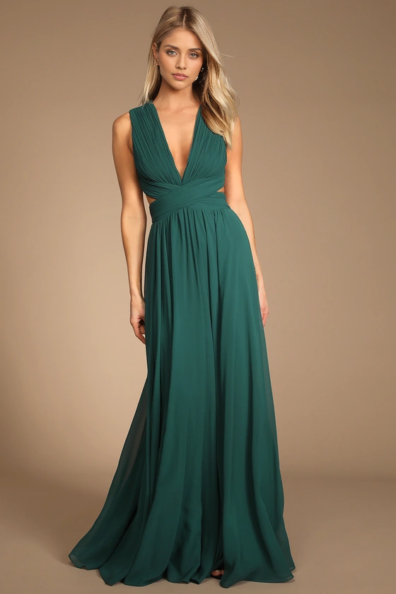 Weitese Formal Women's Dresses Vivid Deep V Neck Sleeveless Emerald Green Cutout Maxi Dress Prom Dress Shops