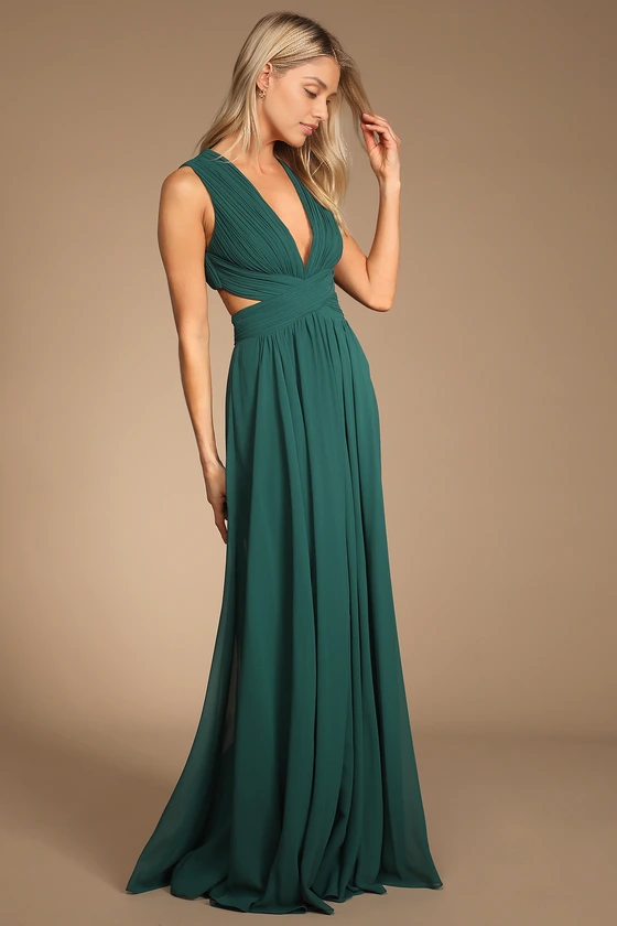 Weitese Formal Women's Dresses Vivid Deep V Neck Sleeveless Emerald Green Cutout Maxi Dress Prom Dress Shops