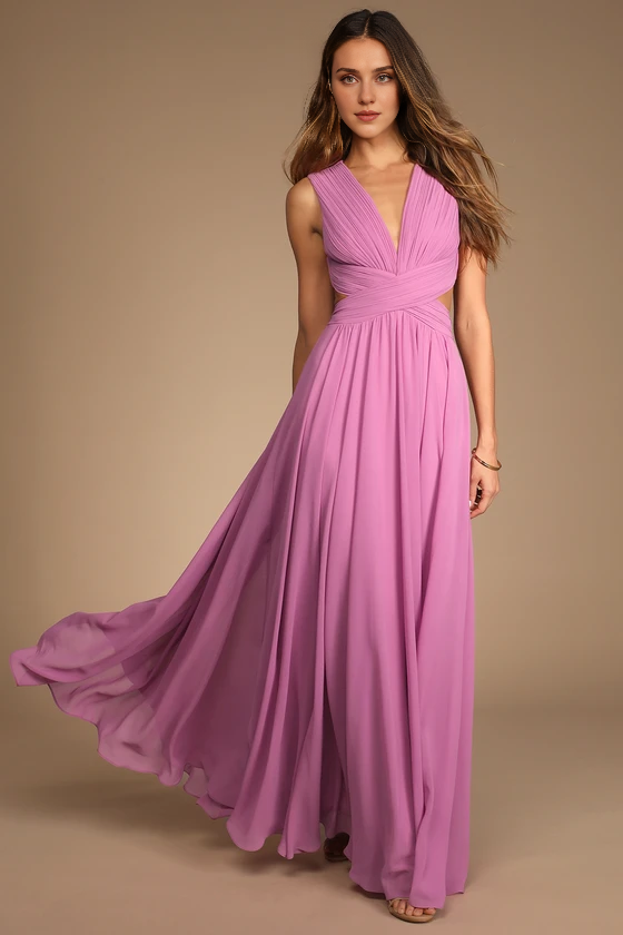 Weitese Formal Women's Dresses Vivid Deep V Neck Sleeveless Lilac Cutout Maxi Dress Prom Dress Shops