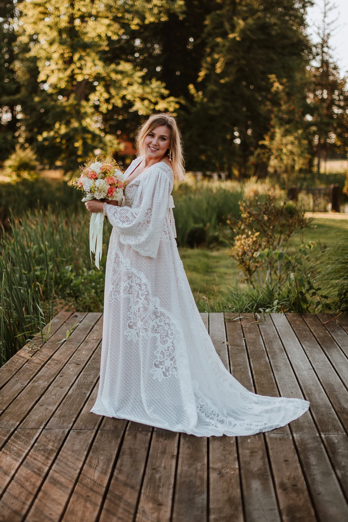 Deep V Neck Wedding Dress Lace Wedding Dress Boho Wedding Dress Elopment Dress Romantic Wedding Dress