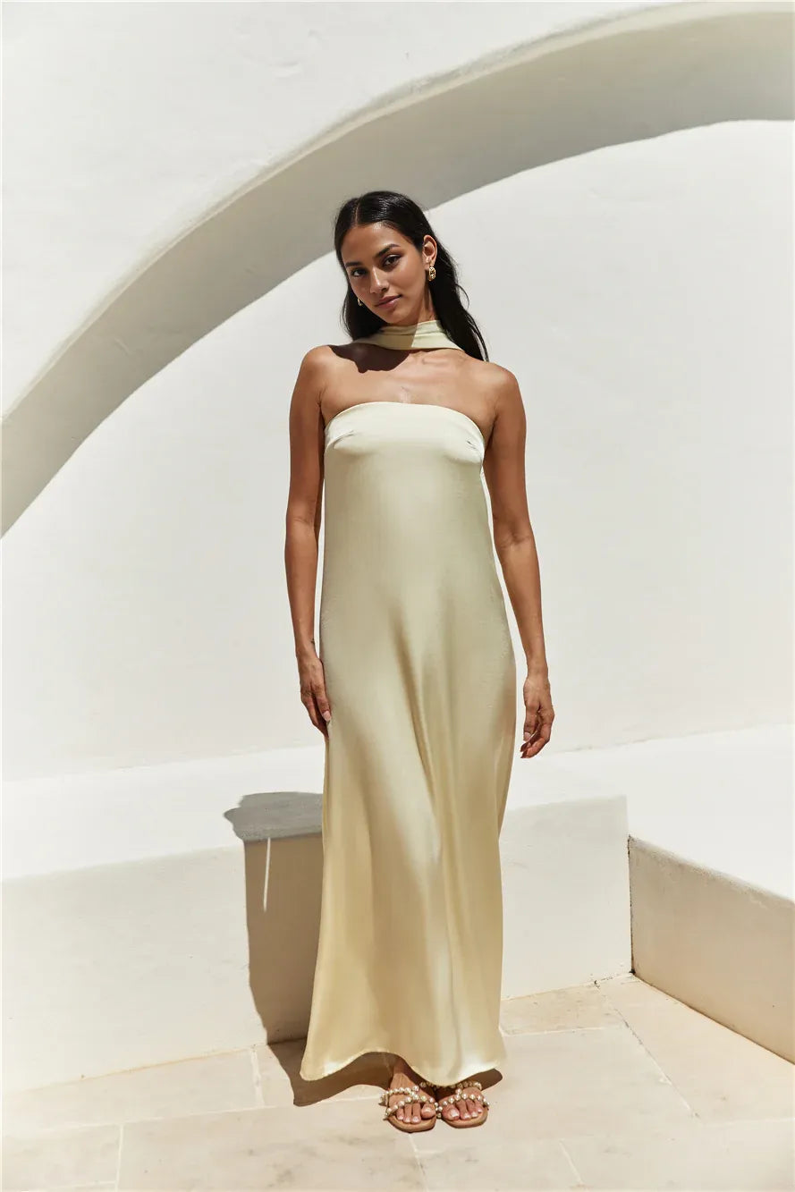Discount Column Strapless Sleeveless Backless Floor-Length Cocktail Dress