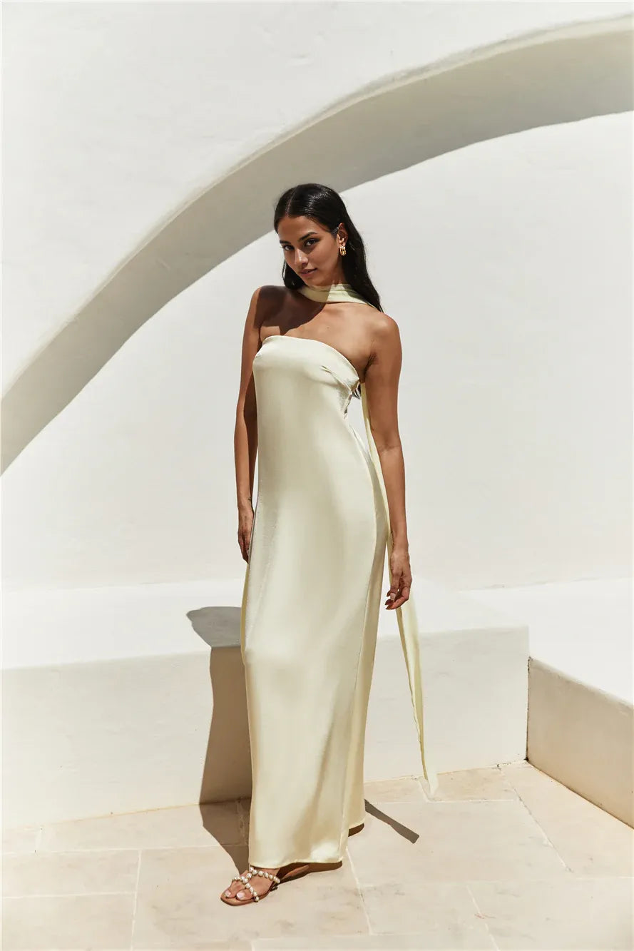 Discount Column Strapless Sleeveless Backless Floor-Length Cocktail Dress