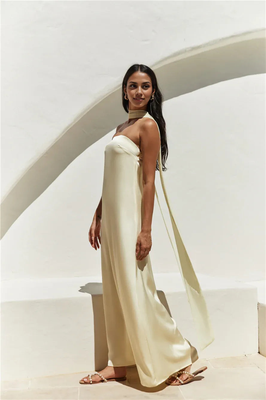 Discount Column Strapless Sleeveless Backless Floor-Length Cocktail Dress